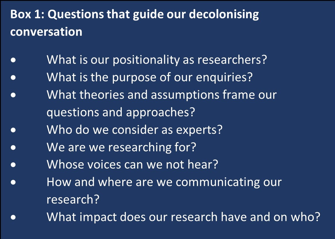 Questions that guide our decolonising conversation